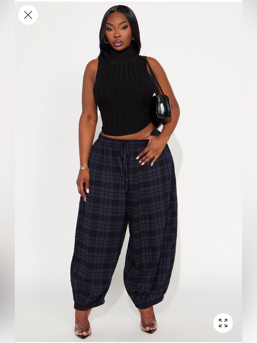 Jolene Plaid Barrel Pant Navy